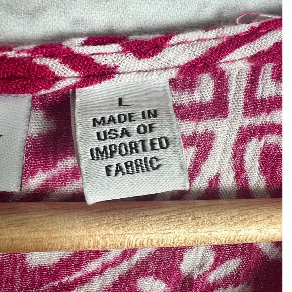 SUSAN GRAVER Women's L Pink White Rayon‎ 3/4 Flare Sleeve Boho Keyhole Tunic Top - Picture 6 of 11